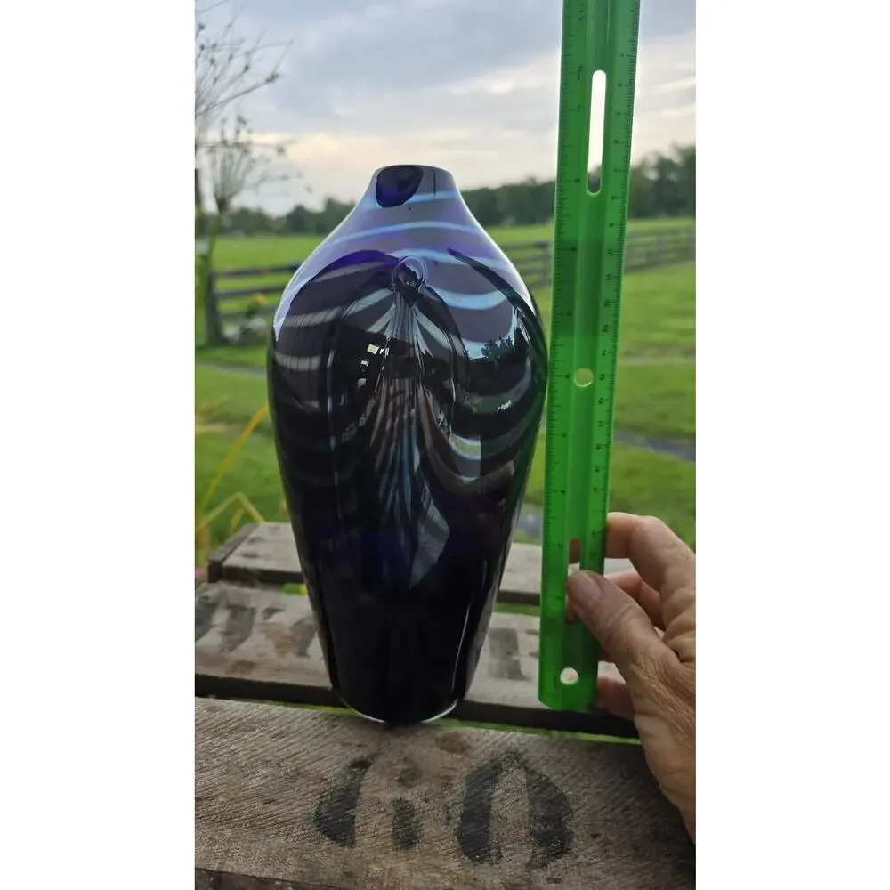 Sherbert Art Glass Vase Blue Purple Swirl Signed Hand Blown Studio 10 Inch Decor